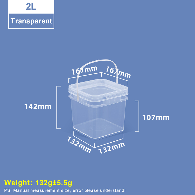 2L Transparent Square Plastic Bucket with Lid and Handle