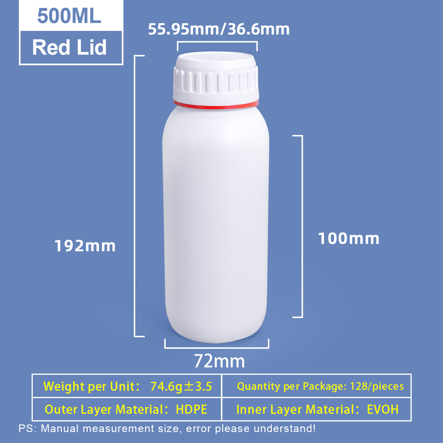 500ml White Plastic Coex Bottle with Red Colored Ring Around Cap