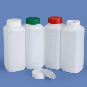 1L HDPE Wide Mouth Square Plastic Bottle 60mm Neck with Graduation for Powder and Thick Liquid Packaging