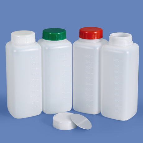 1L HDPE Wide Mouth Square Plastic Bottle 60mm Neck with Graduation for Powder and Thick Liquid Packaging