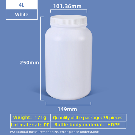 4L HDPE Wide Mouth Plastic Bottle with Gasket Cap Leakproof for Chemical Lab Use