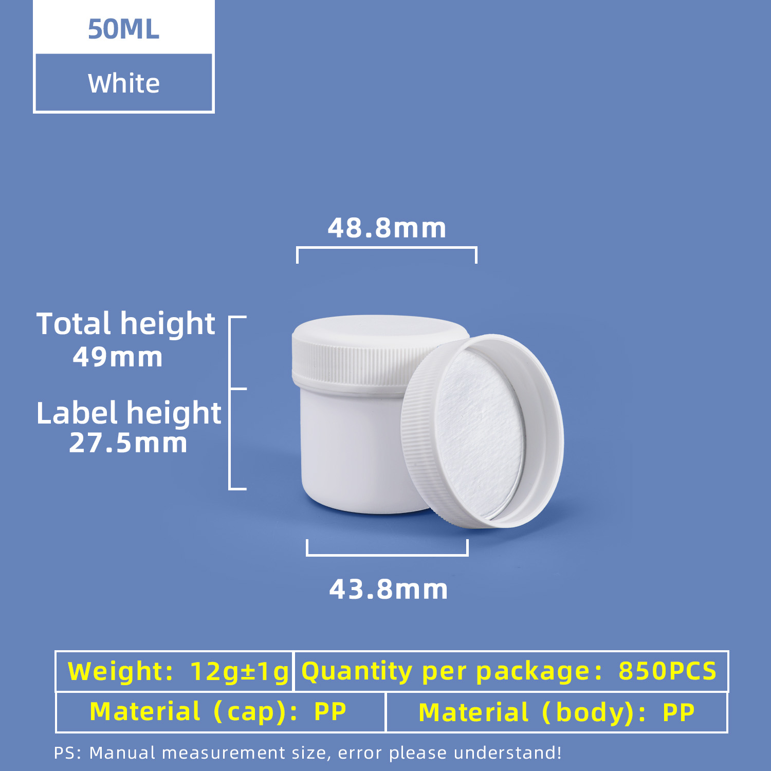50ml PP Wide Mouth Screw Plastic Jar with aluminum foil gasket Cap
