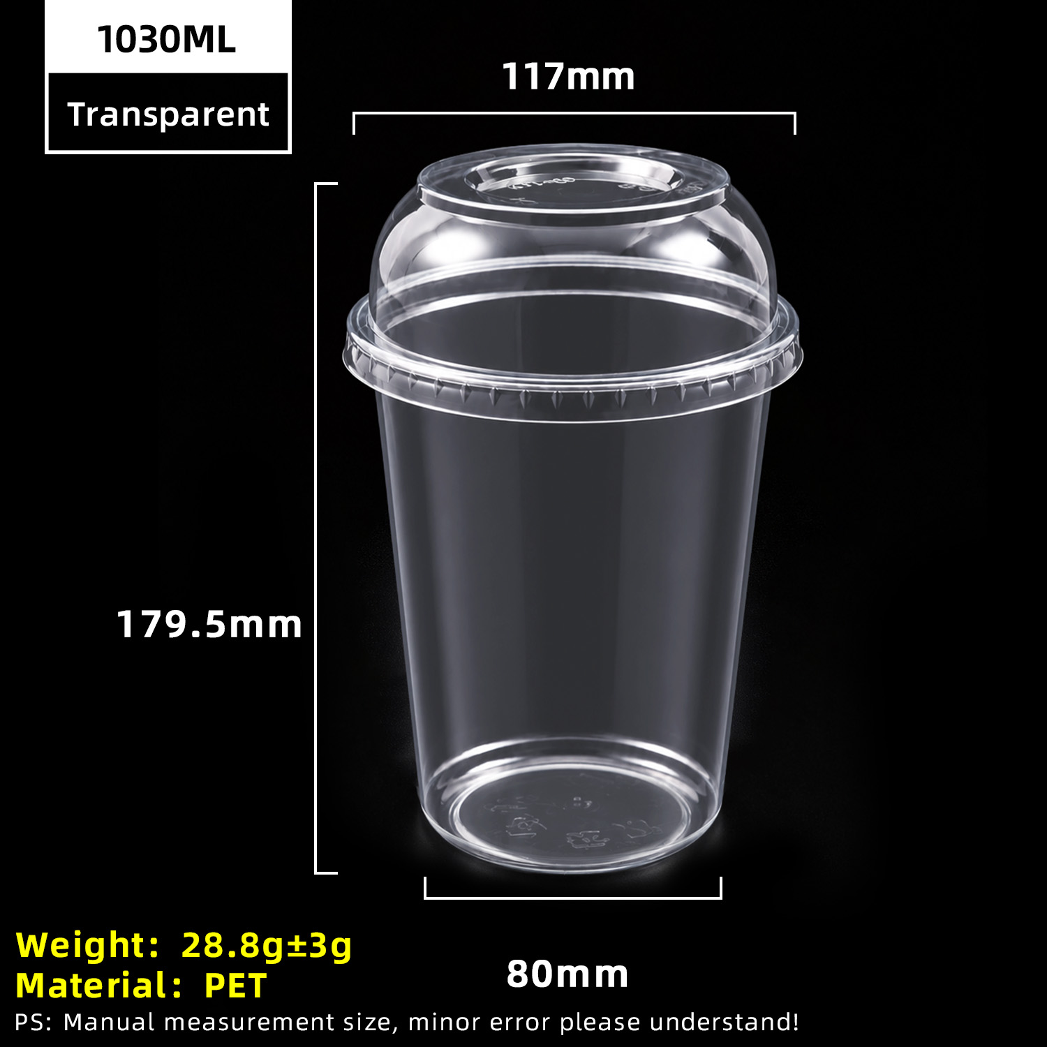 32oz 1030ml Clear PET Plastic Cup