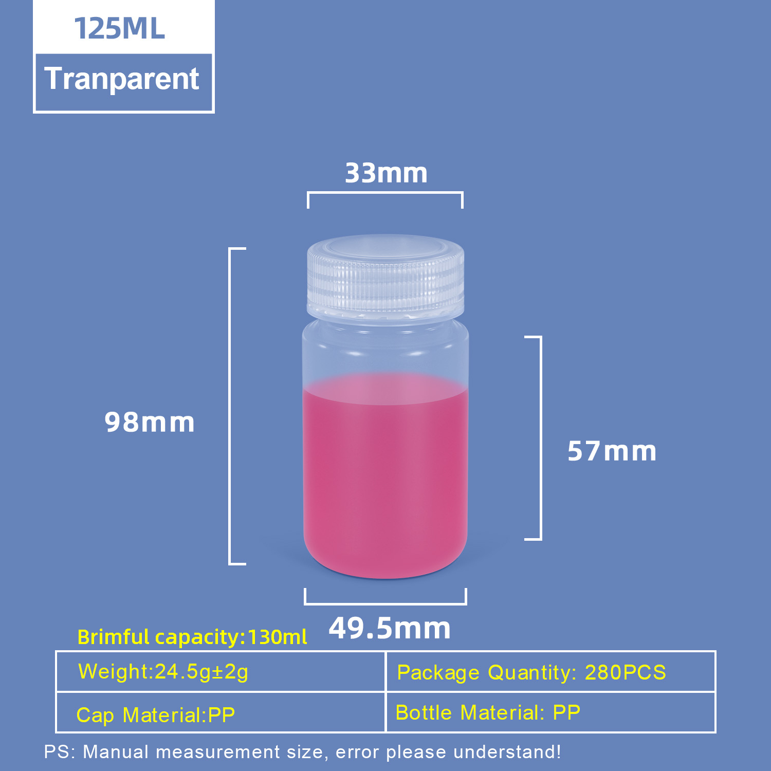 125ML Wide Neck Plastic PP Bottle
