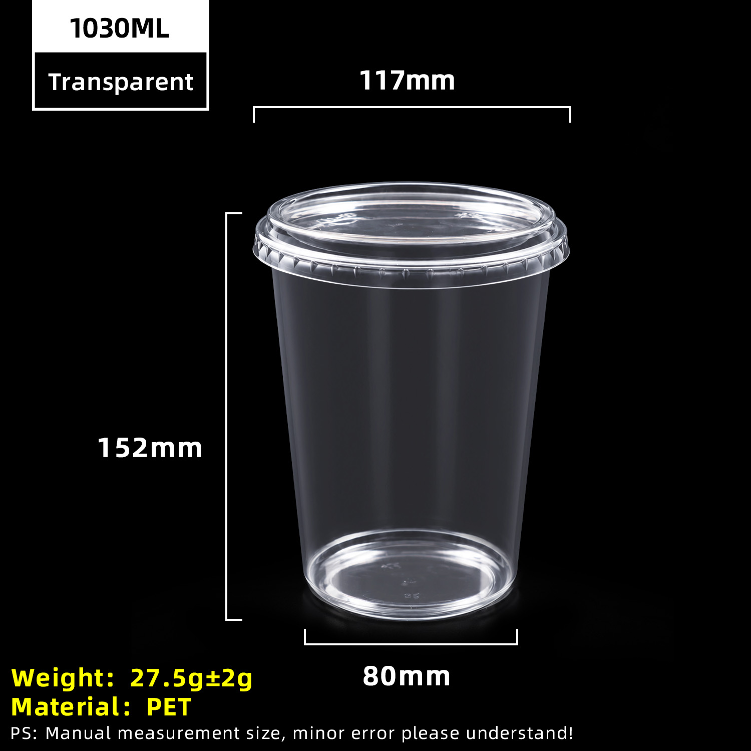 32oz 1030ml Clear PET Plastic Cup