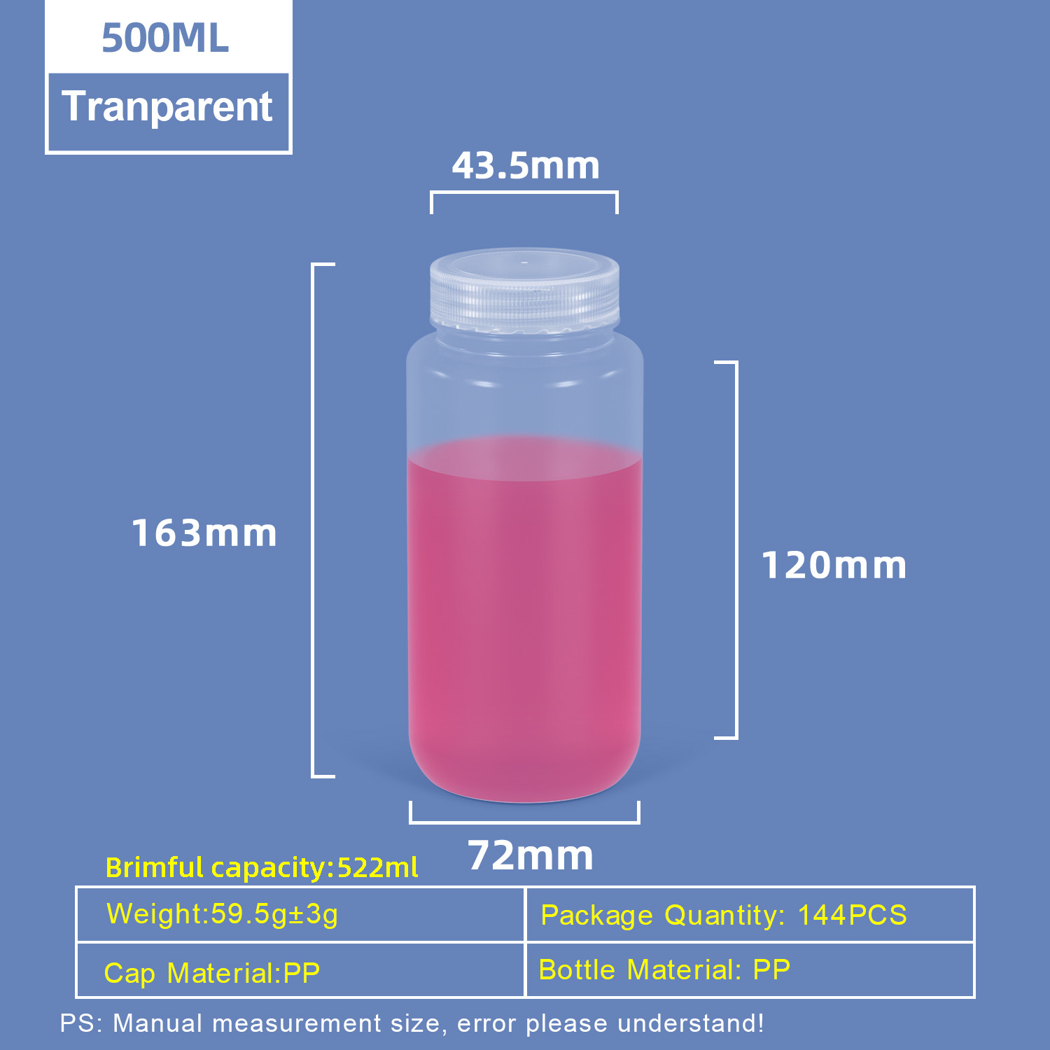 500ML Wide Neck Plastic PP Bottle