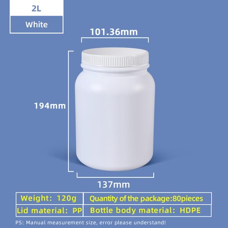 2L HDPE Wide Mouth Plastic Bottle with Gasket Cap Leakproof for Chemical Lab Use