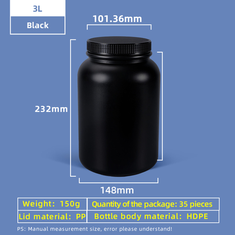 3L HDPE Wide Mouth Plastic Bottle with Gasket Cap Leakproof for Chemical Lab Use