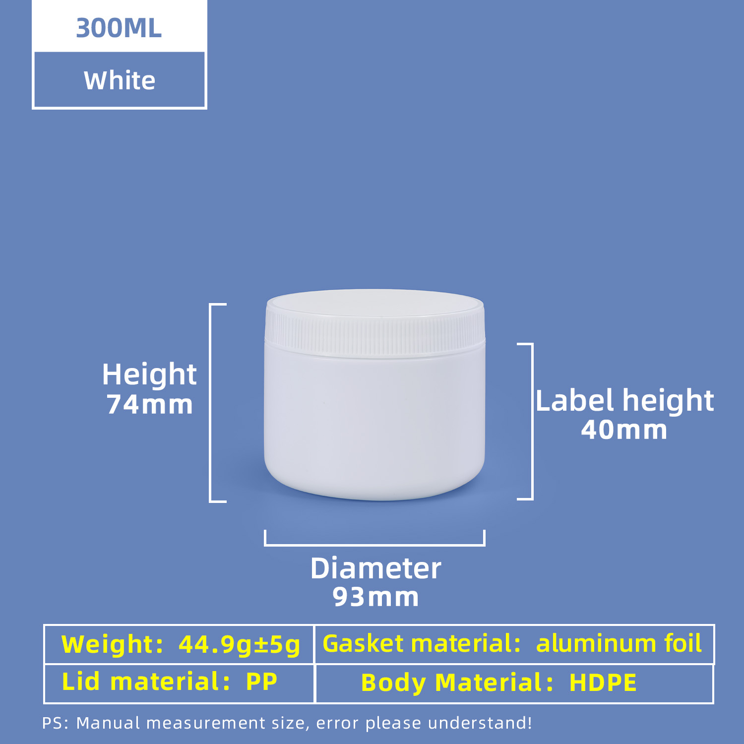 300ml HDPE Wide Mouth Screw Plastic Jar