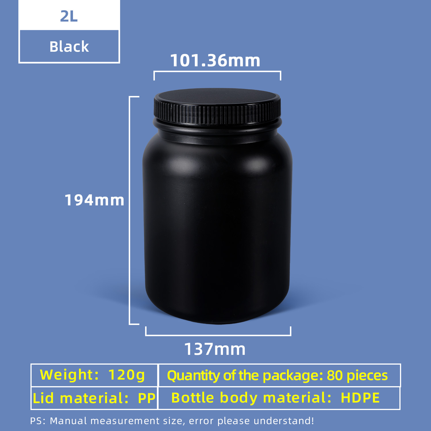 2L HDPE Wide Mouth Plastic Bottle with Gasket Cap Leakproof for Chemical Lab Use