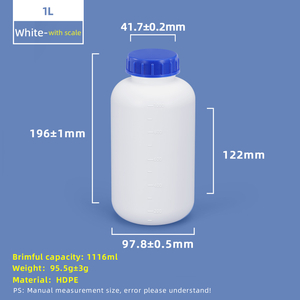1L HDPE Wide Mouth Plastic Bottle with Scale Line and Inner Cap
