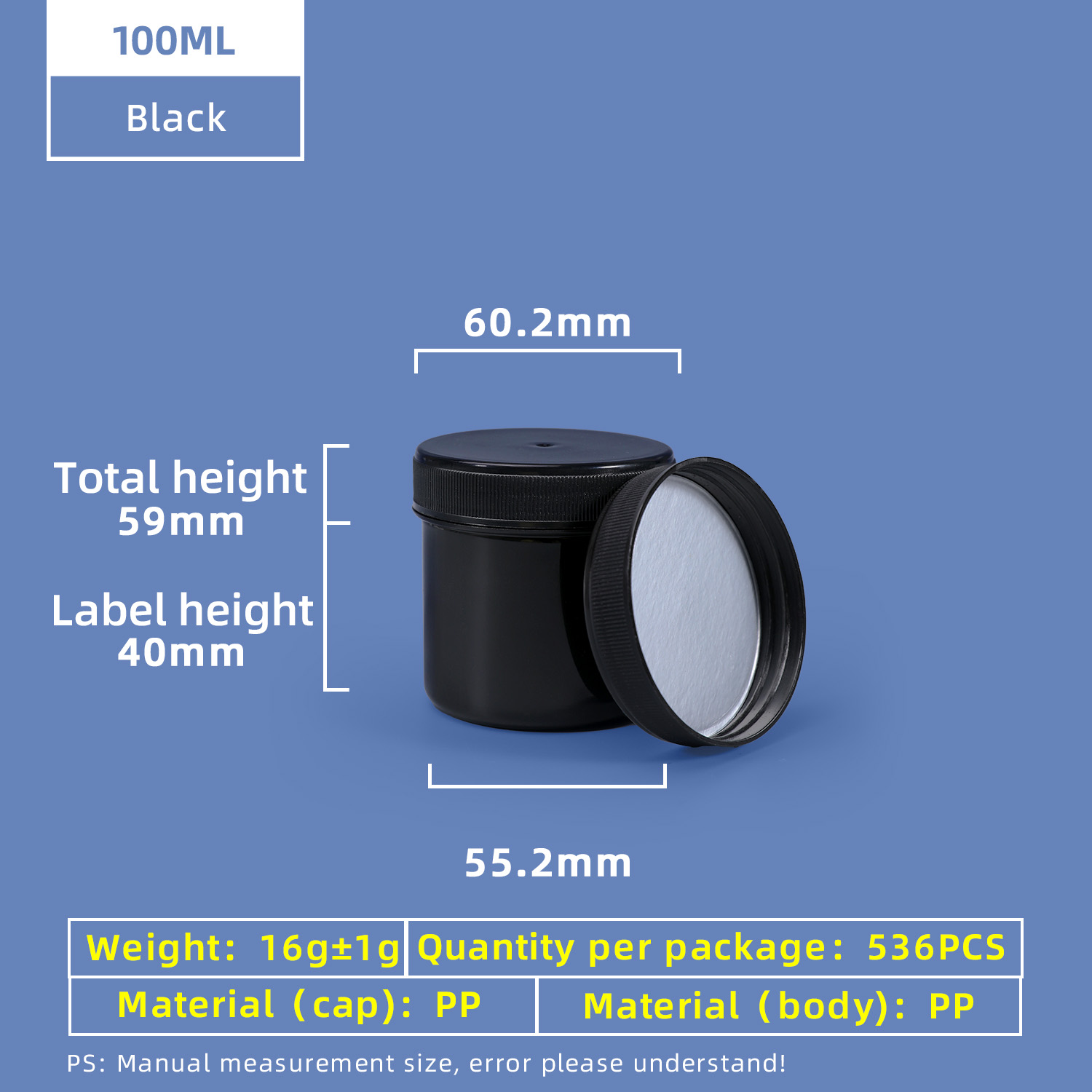 100ml PP Wide Mouth Screw Plastic Jar with aluminum foil gasket Cap