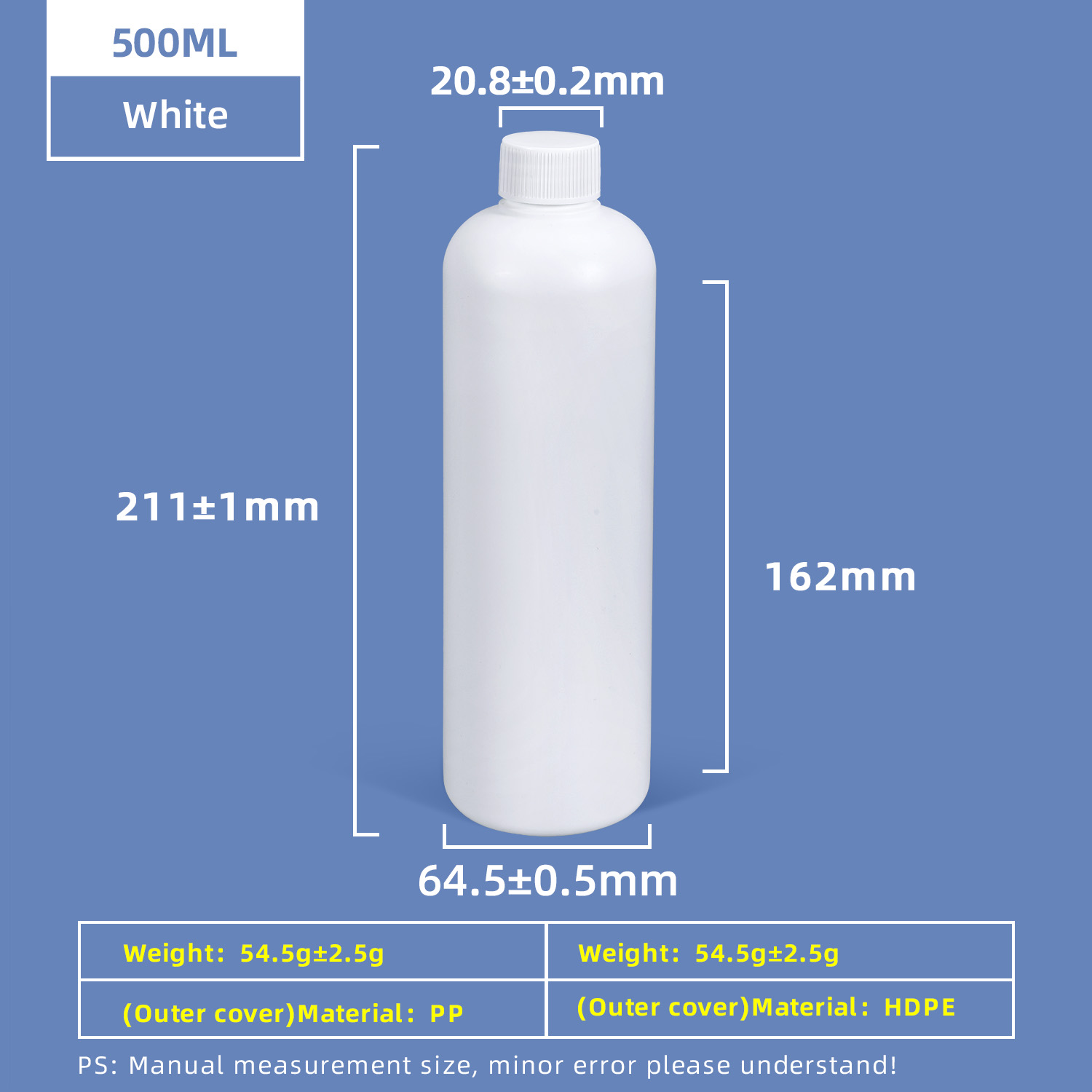 500ml Translucent White PE Bottle with Screw Cap Induction Gasket