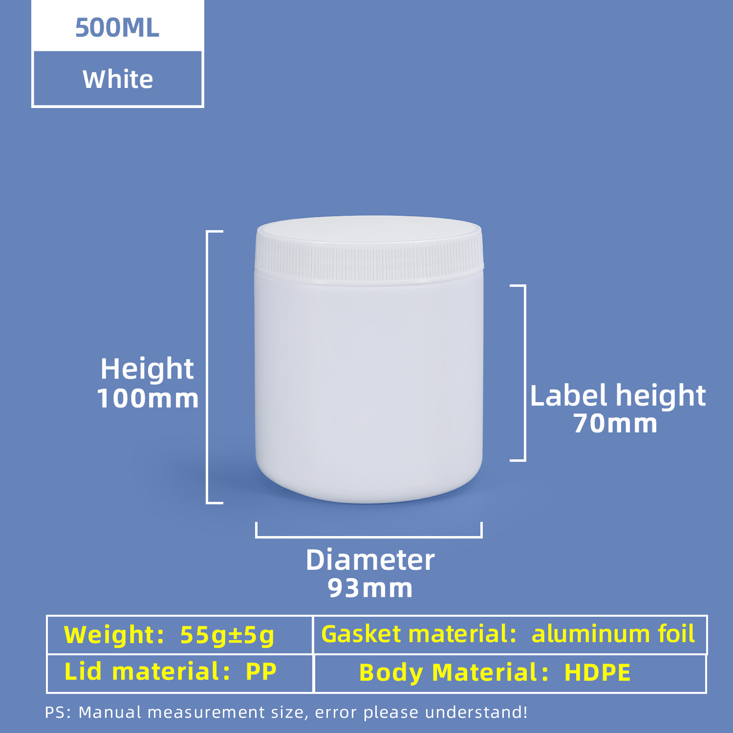 500ml HDPE Wide Mouth Screw Plastic Jar