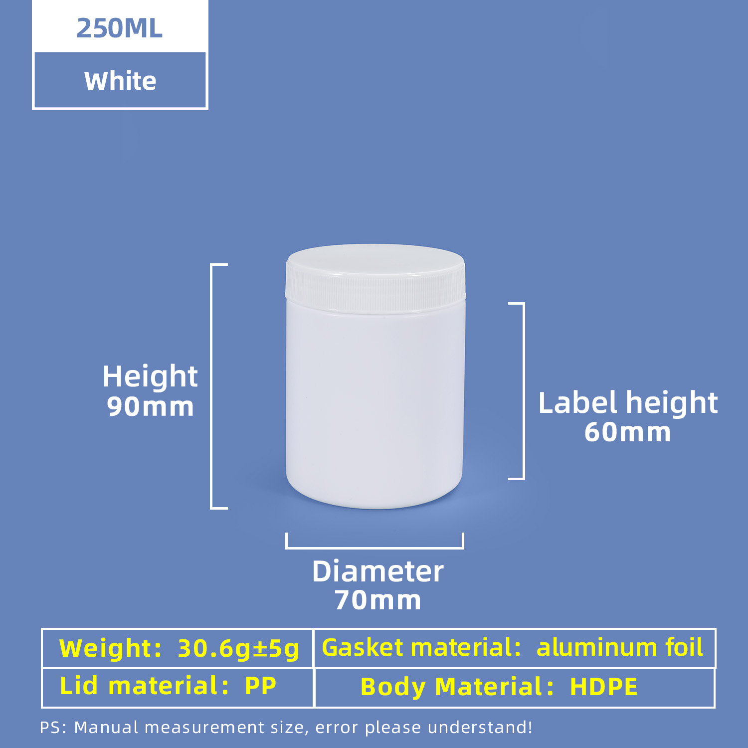 250ml HDPE Wide Mouth Screw Plastic Jar