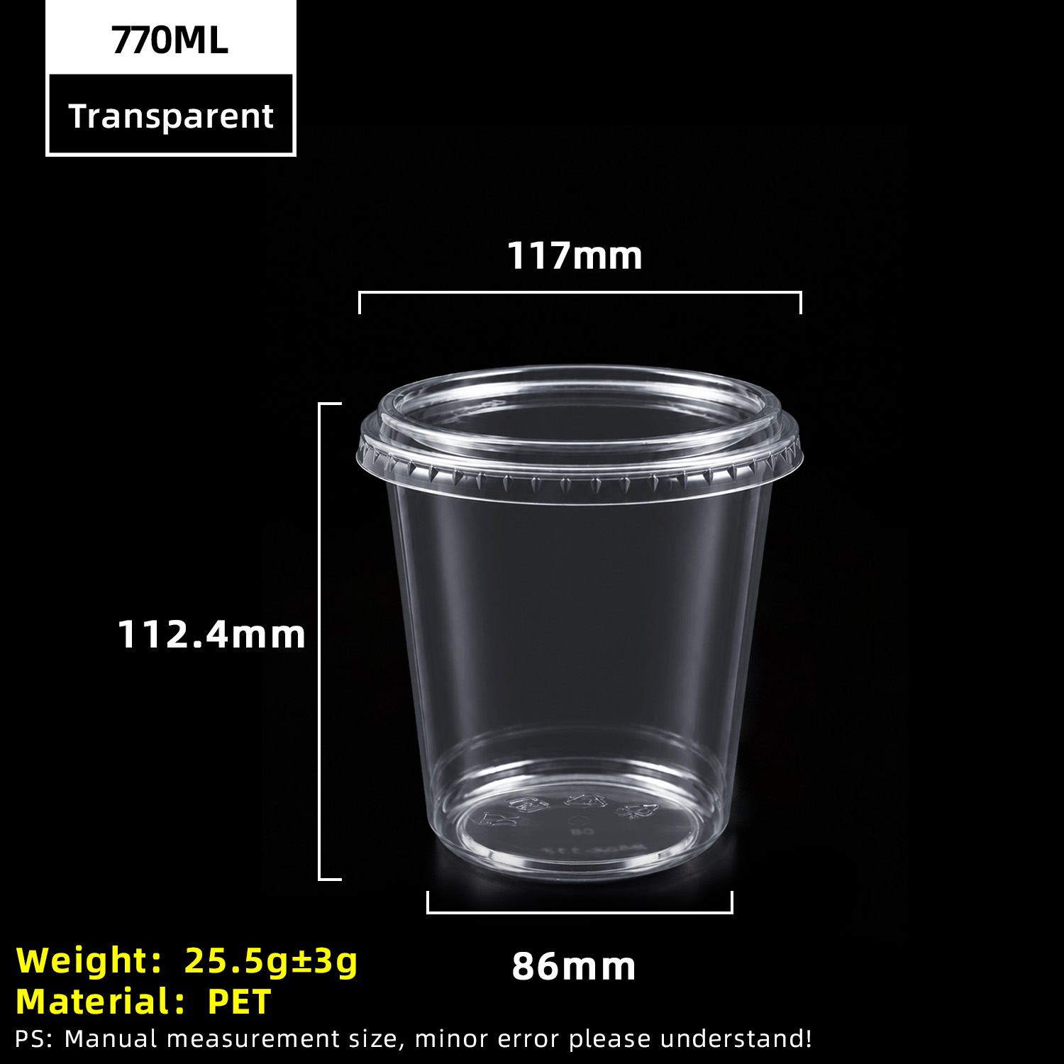 24oz 770ml Clear PET Plastic Cup