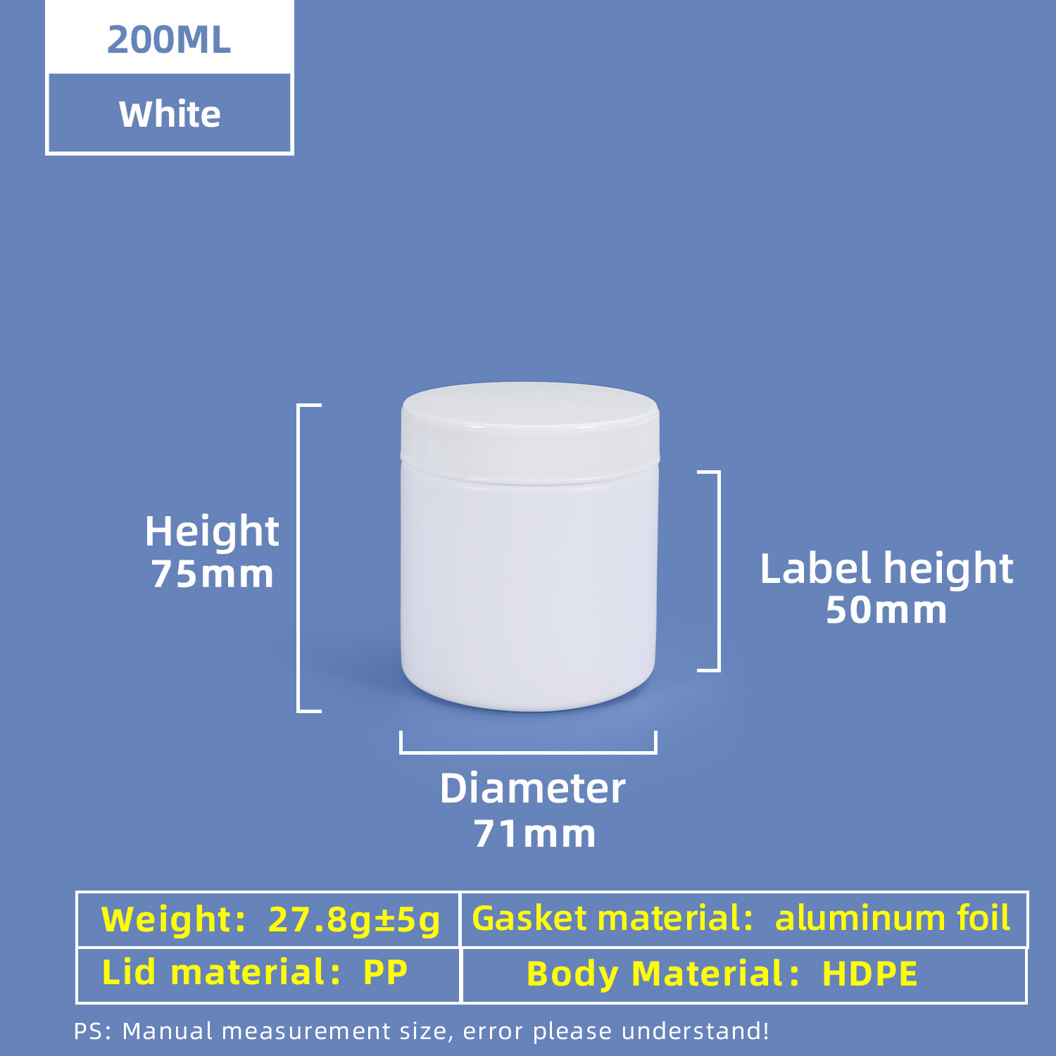 200ml HDPE Wide Mouth Screw Plastic Jar
