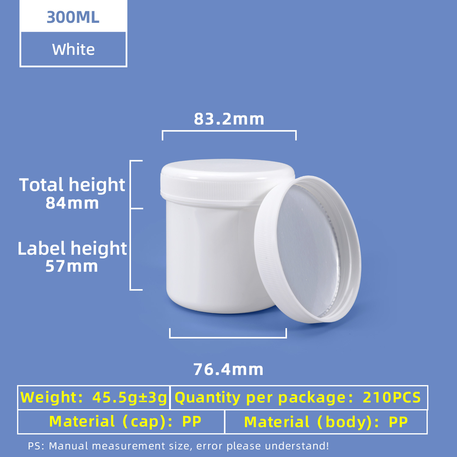 300ml PP Wide Mouth Screw Plastic Jar with aluminum foil gasket Cap