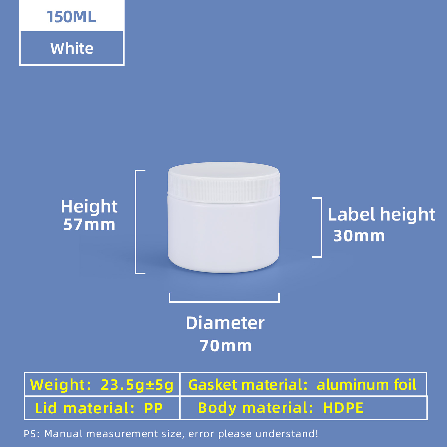 150ml HDPE Wide Mouth Screw Plastic Jar