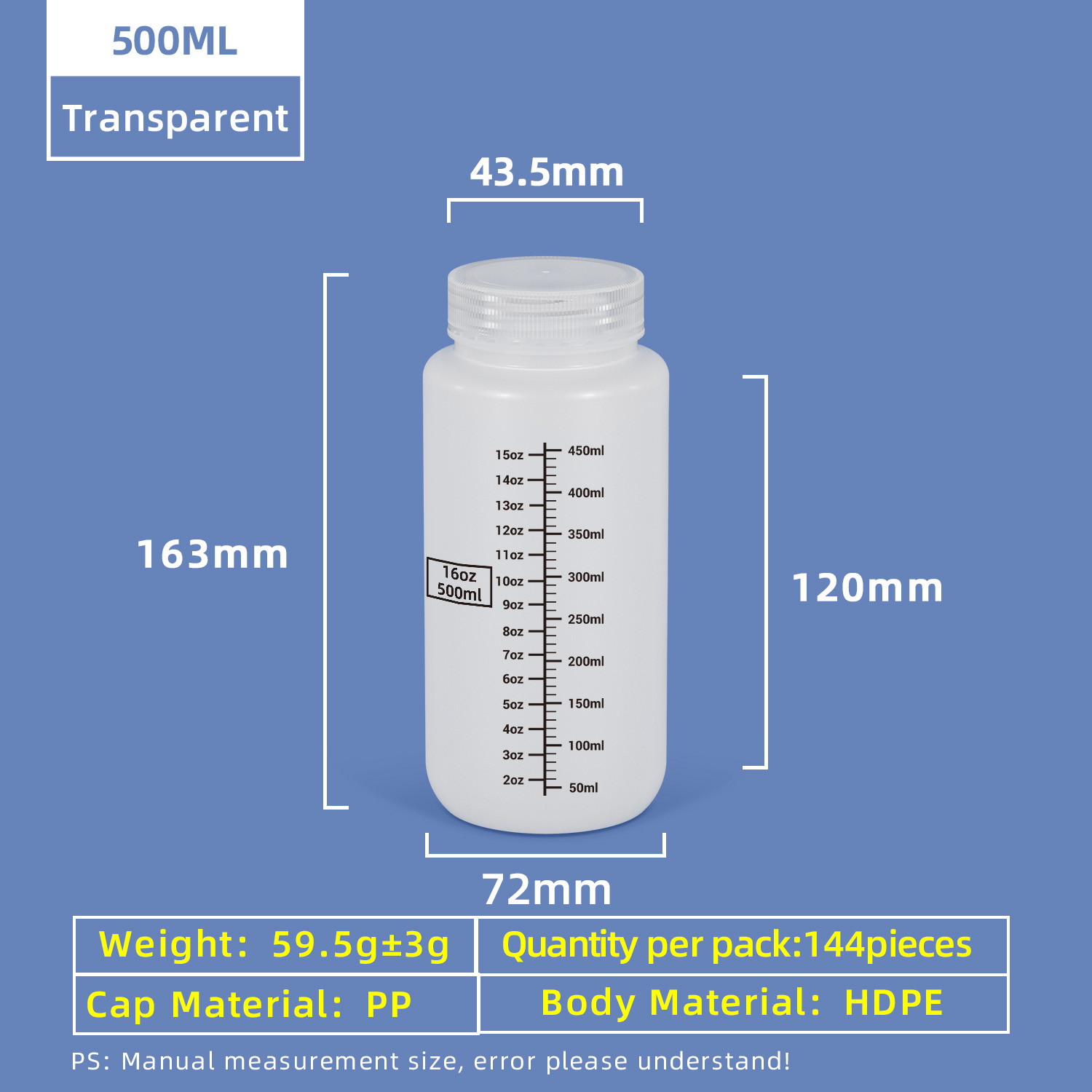500ml 16oz HDPE Reagent Bottle with Screw Cap