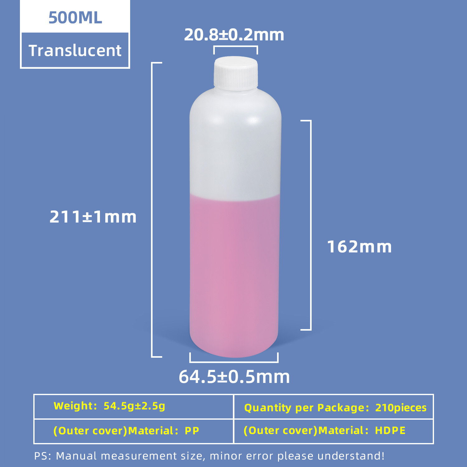 500ml Translucent White PE Bottle with Screw Cap Induction Gasket