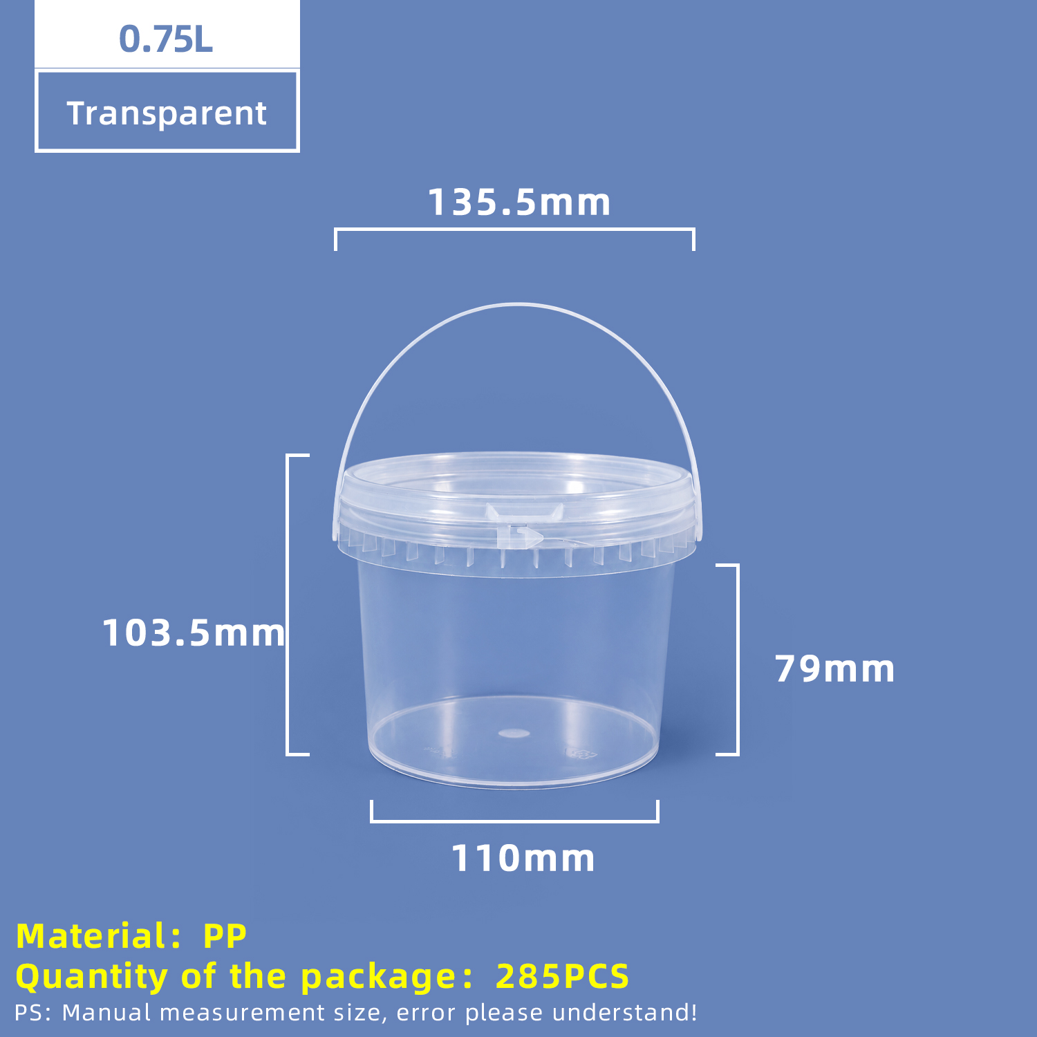 750ml Food Grade Plastic Bucket with Lid
