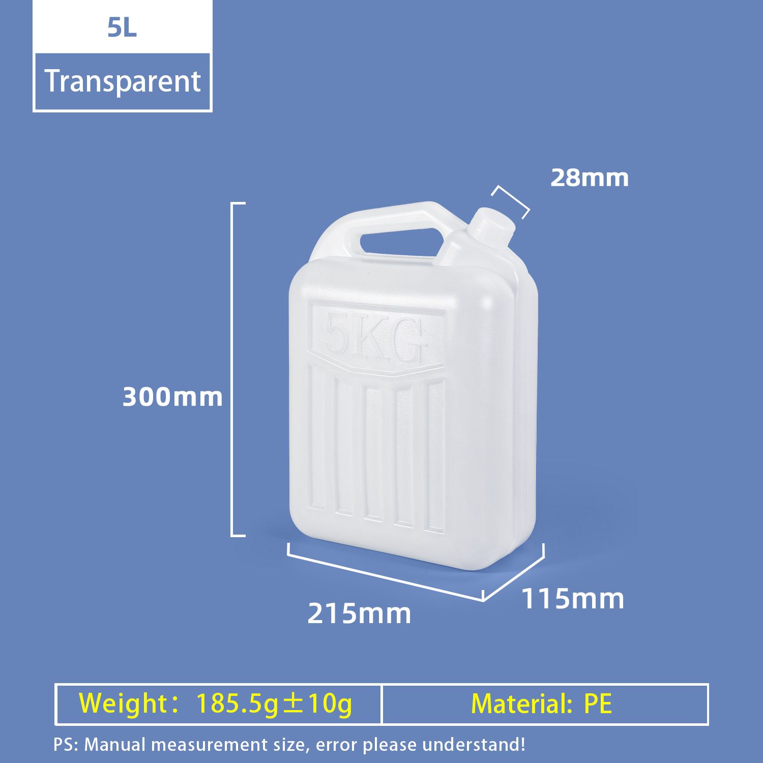 5L F Style Jugs 5 Liter Food Grade PE Wine Plastic Jerry Can
