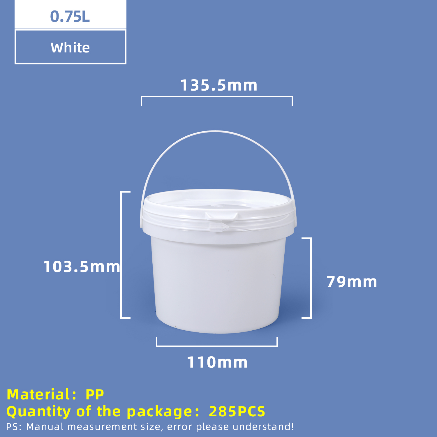 750ml Food Grade Plastic Bucket with Lid