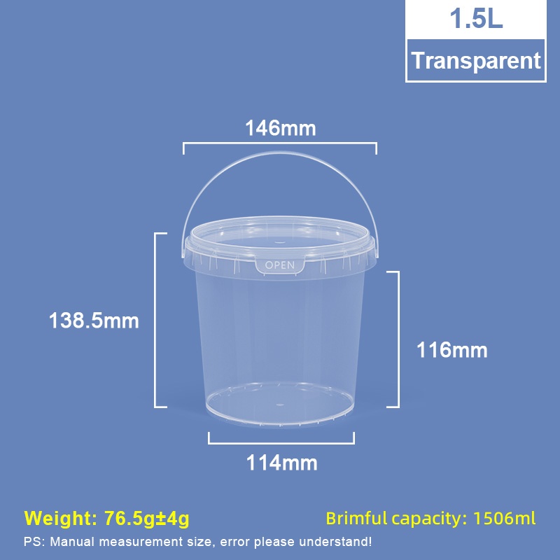 1.5L Food-grade PP Plastic Bucket with Lid